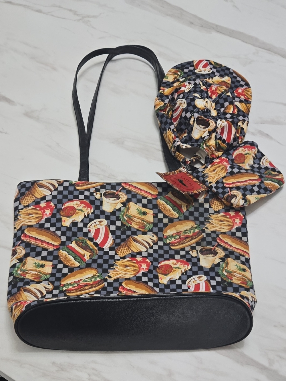 NWT❤️❤️❤️Vintage Saddle River Tote with Playful Fast Food Print - Black Trim
